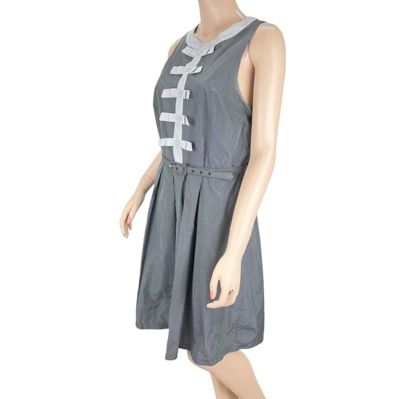 Eva Franco Belted Sleeveless Dress SZ 8 Black White Grid Pattern Bows Buttons - Picture 9 of 11